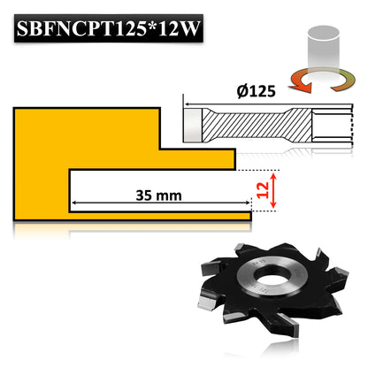 Freză nut cu cuțit pre-tăietor pentru lemn, diametru 125 x 12 mm, Vidia – ideală pentru falturi și caneluri precise.