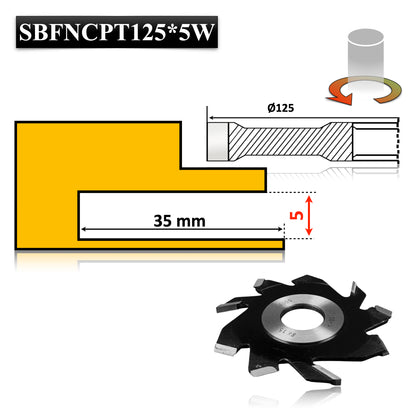 Freză nut cu cuțit pre-tăietor pentru lemn, diametru 125 mm, Vidia – ideală pentru falturi și caneluri precise.