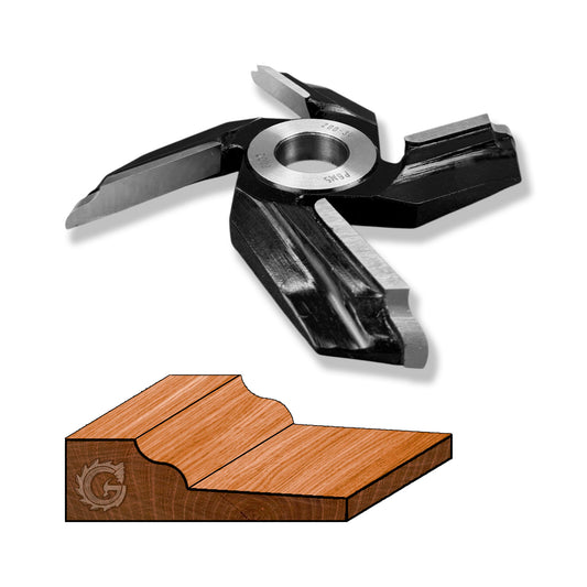 Freze cu alezaj pentru Tablie de Usi Interior cu profil elegant valuros neted pentru lemn moale sau masiv de esenta tare, diametru frezei 200 adancime cutit 60 mm si grosime 16,7 mm