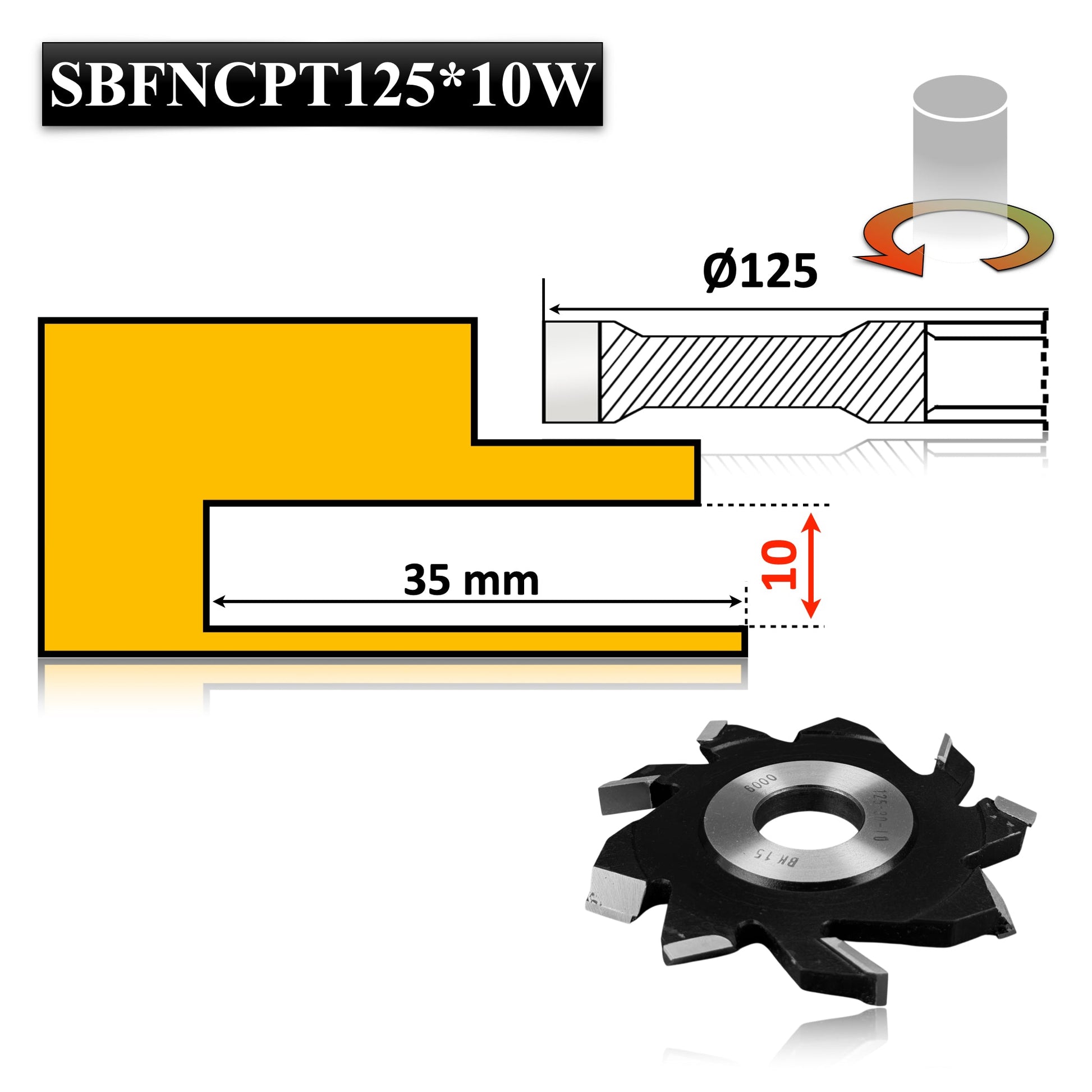 Freză nut cu cuțit pre-tăietor pentru lemn, diametru 125 x 10 mm, Vidia – ideală pentru falturi și caneluri precise.