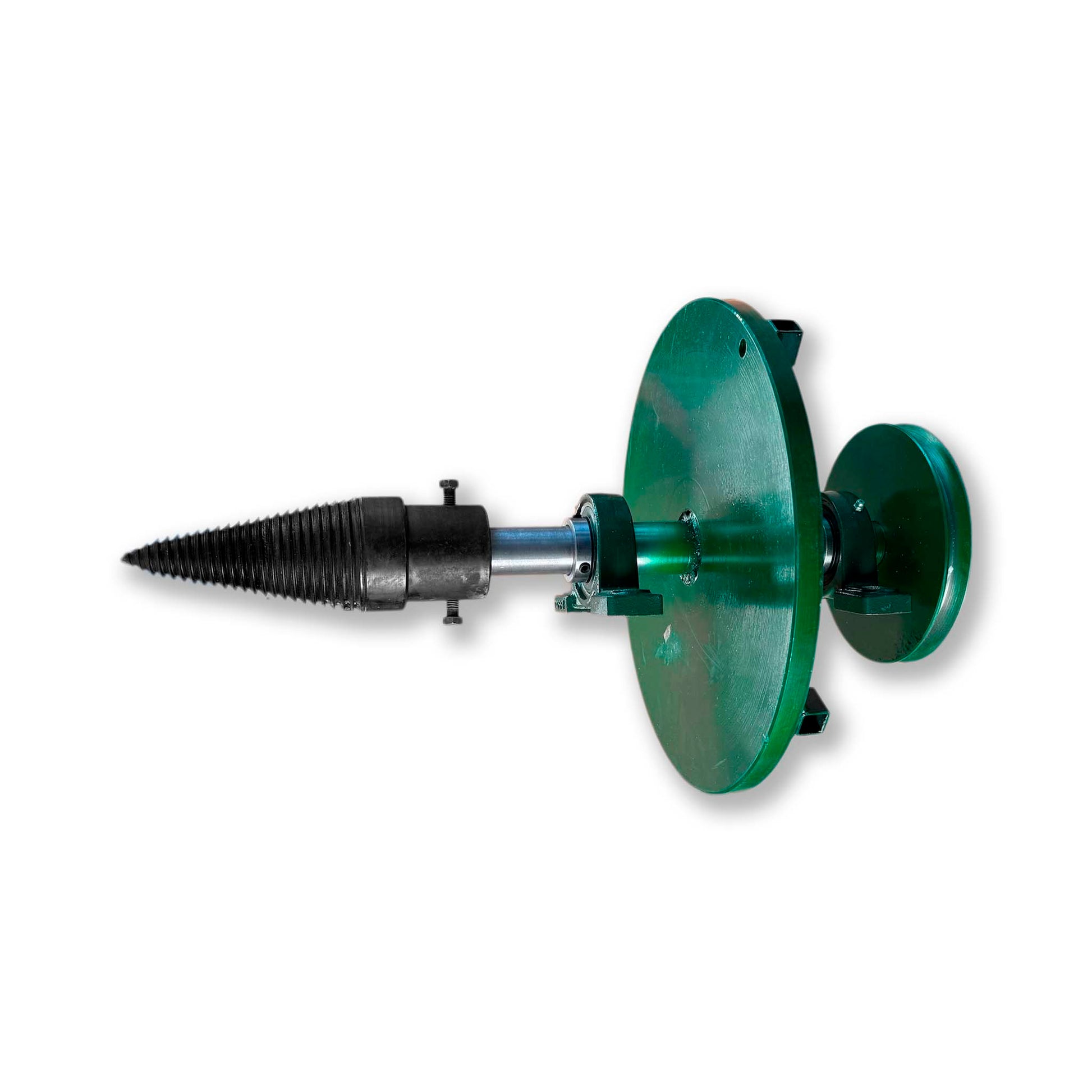 Ansamblu profesional crăpat lemne – con melcat 45 HRC, volantă 36 cm, echilibrat, fără vibrații, compatibil cu curea B 17x11 mm.